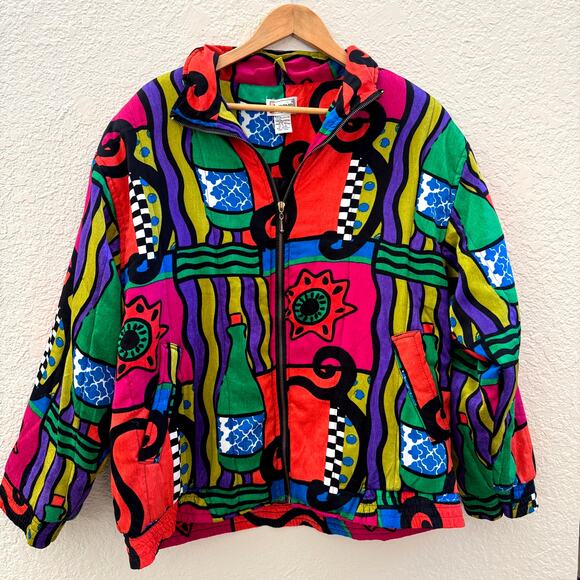 Vintage 1990's Funky Abstract Windbreaker Insulated Zip Up Jacket - Picture 1 of 4